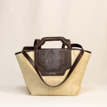 MANDUKA RAFIA Y PIEL MARRON